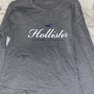 hollister grey top | long sleeve | blue & white design | size s